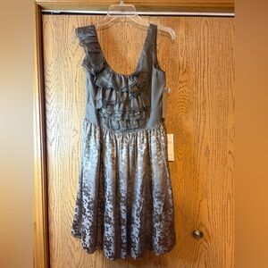 Burlapp Dark Taupe Ruffle Floral Silk Mini Dress